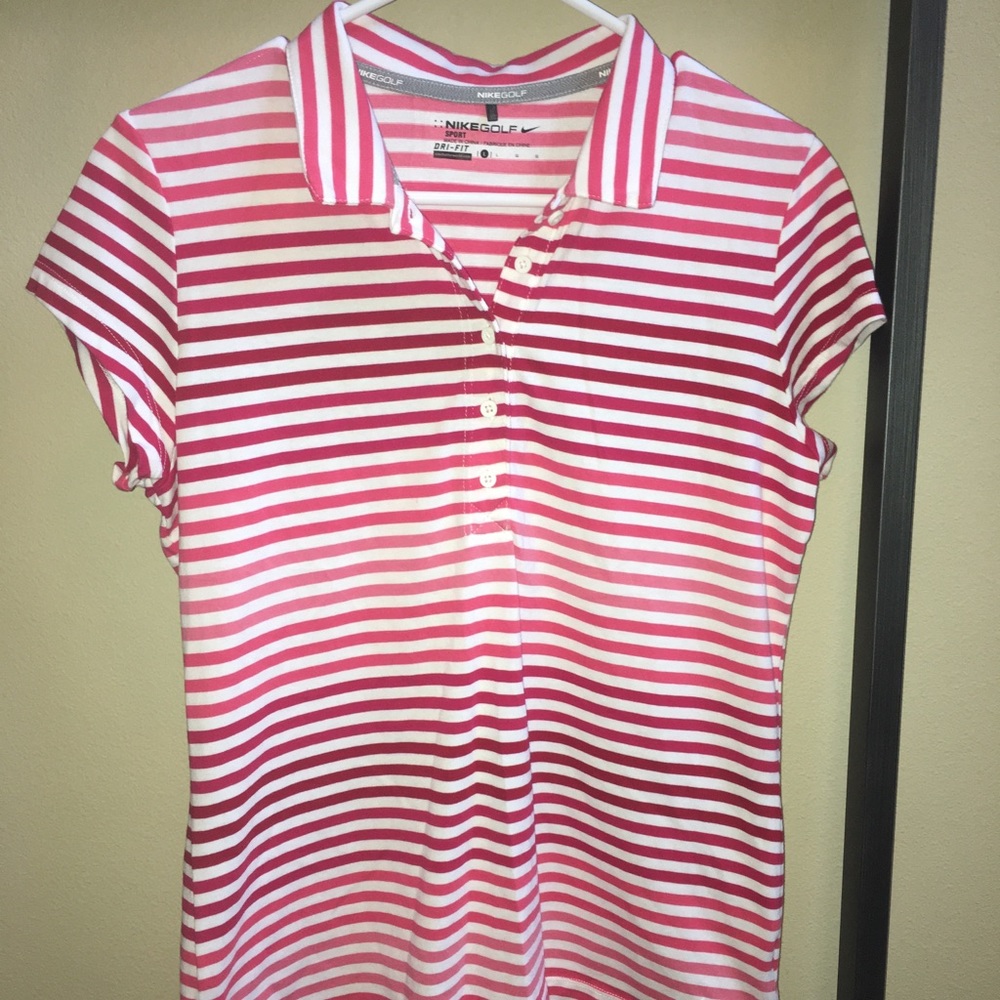 Nike Womens Golf shirt. Red and white stripe.